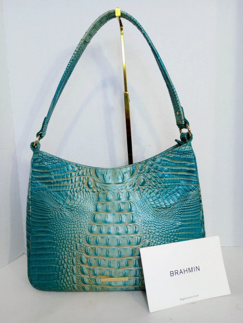 Brahmin Noelle Shoulder Bag In Turquoise Melbourne, Croc Embossed Leather